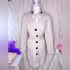 🌷 Sugarfly 🌷 Cream White Ruffle Trim Trench Coat w/ Belt